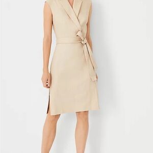 The Notched Collar Tie Waist Dress in Herringbone Linen Blend Size 6